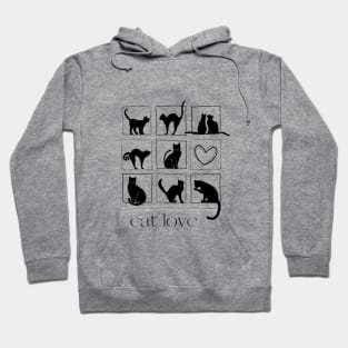 Nine black cats in square frame and one heart Hoodie